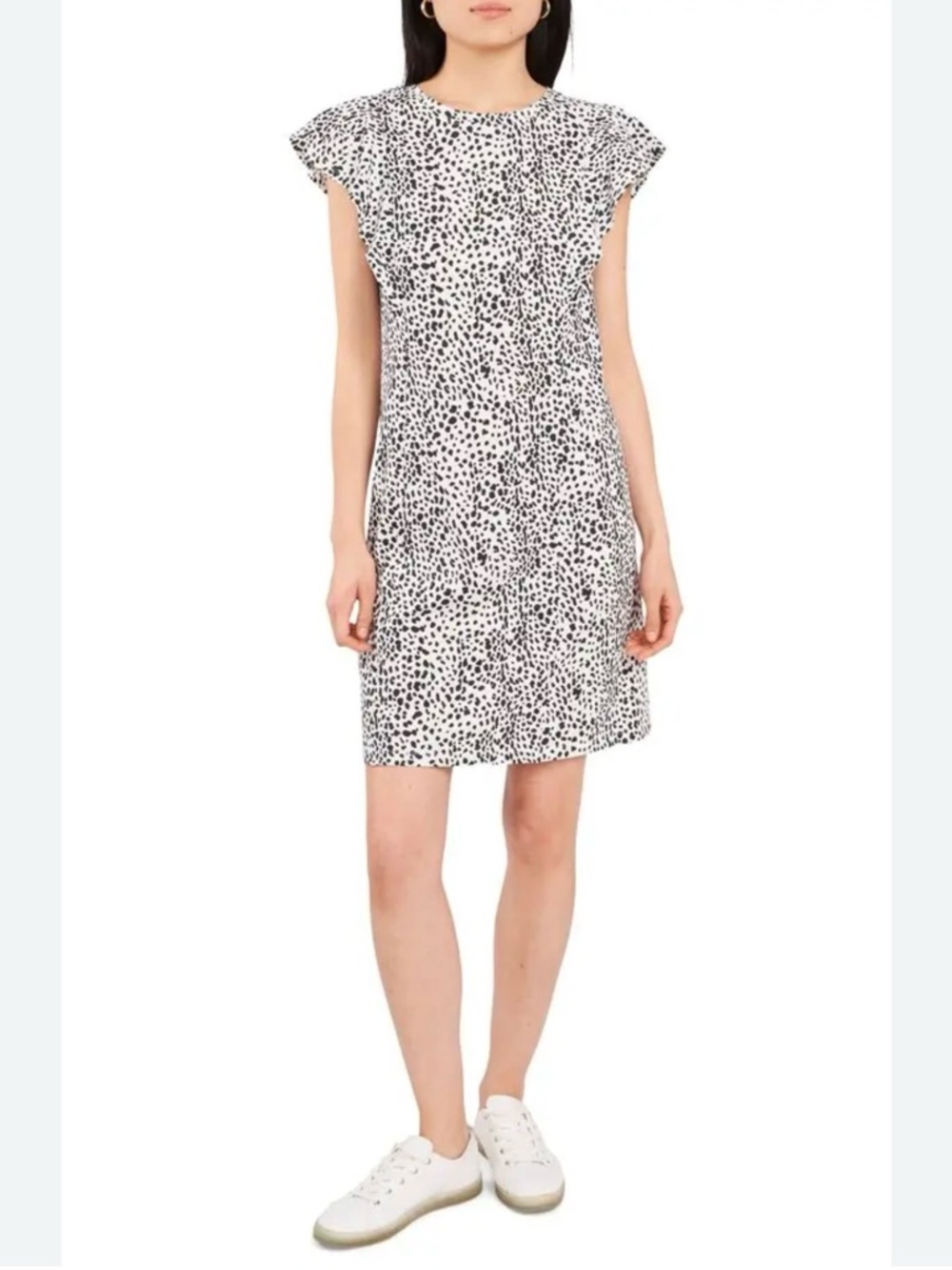 Vince Camuto Animal Print White and Black Dotted Short Sleeve Print Dress Size L